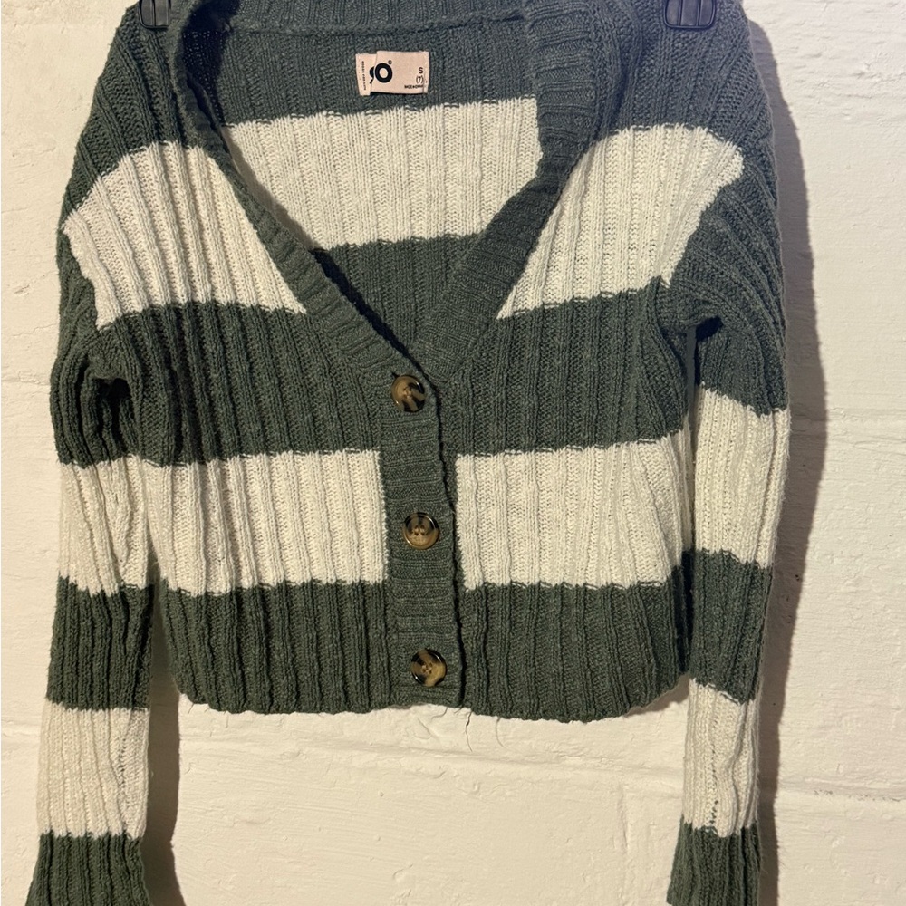 Girls Green and White Cropped Cardigan